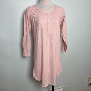 Lauren Ralph Lauren Pink White Striped Cotton Nightgown Henley Size Medium